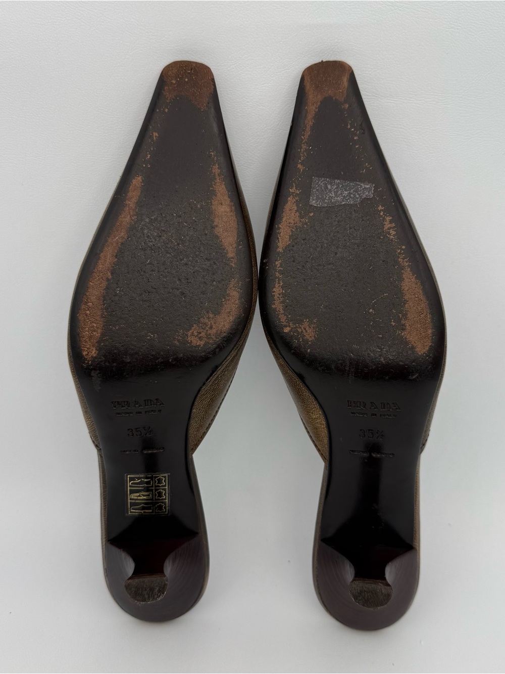 Vintage Prada Bronze Brown Leather Kitten Heel Mule Slides Sz 35.5 Made in Italy - Picture 8 of 17